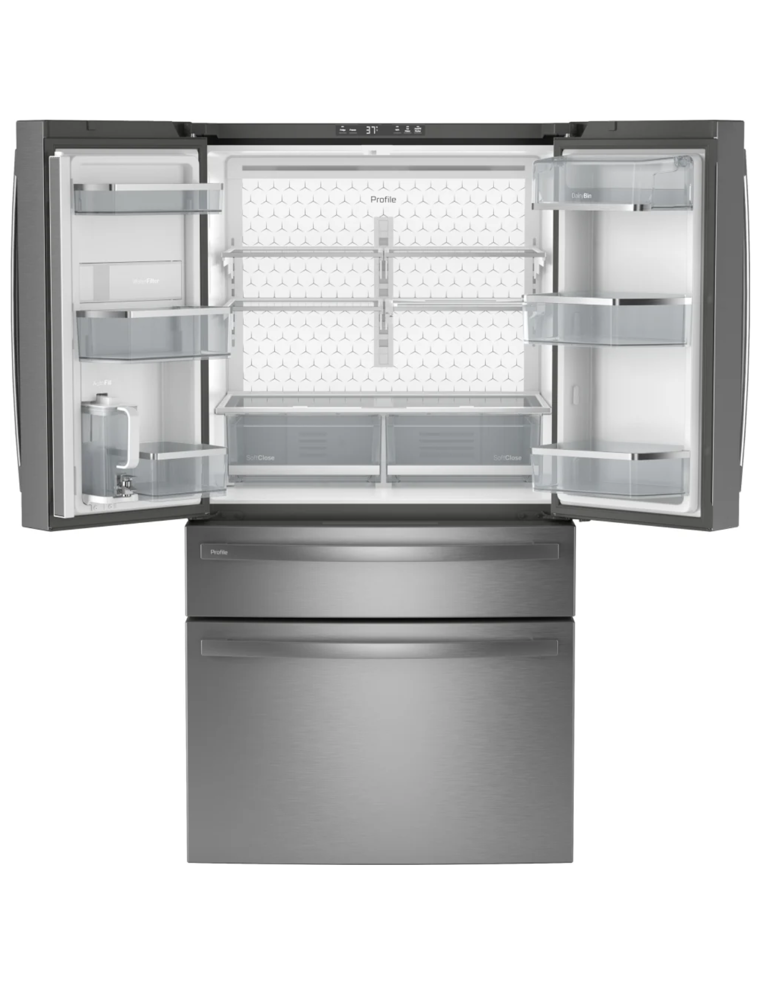 GE Profile PGE29BYTFS  28.7 Cu. Ft. Smart 4-Door French Door Refrigerator Fingerprint Resistant Stainless Steel | Dual-Dispense AutoFill Pitcher